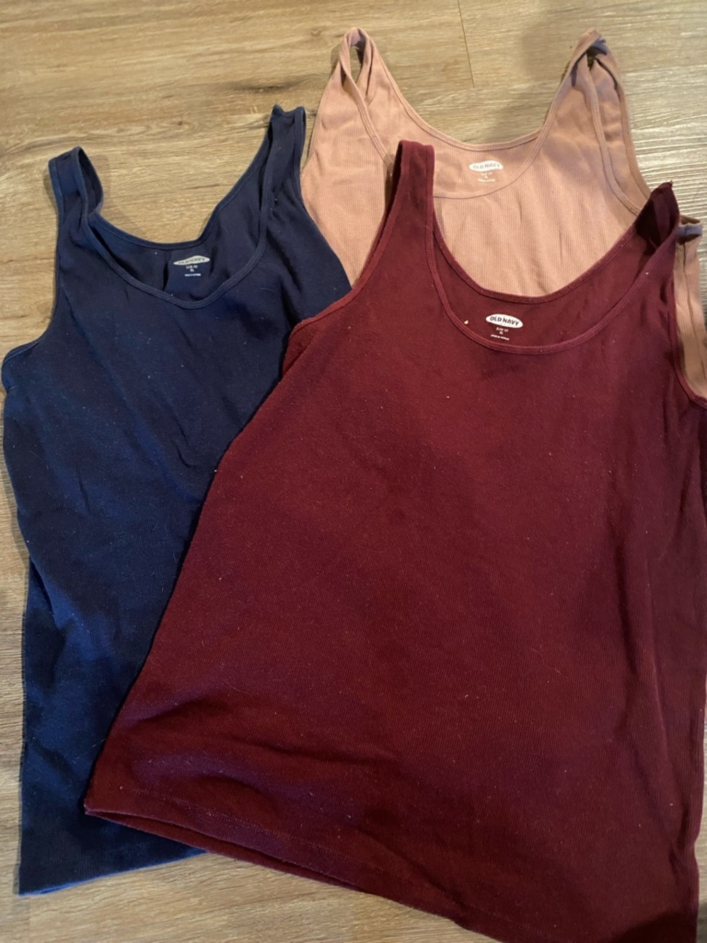 Bundle of 3 tank tops shirts ribbed cotton XL burgundy tan navy blue